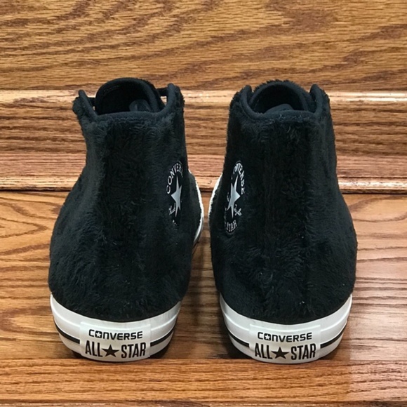 Converse CTAS Hi Black White Faux Fur Shoes - Picture 5 of 8